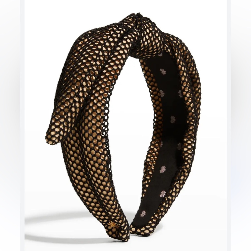 Lele Sadoughi Black and Gold Mesh Bow Headband